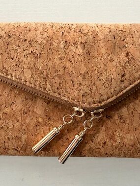Cork Envelope Clutch Bag with Gold Zippers & detachable gold chain strap